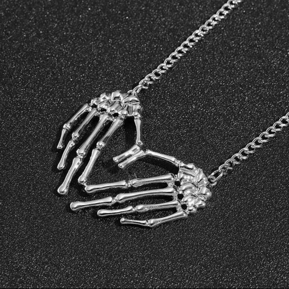 Skeleton Hands Heart- Gothic Dead Dark Love Romance Creepy Scary Horror Necklace - Picture 5 of 11